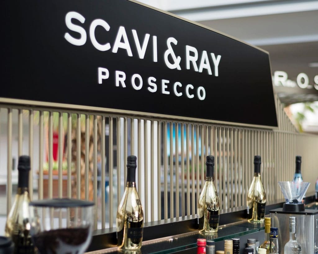 wine bar interior design for prosecco brand Scavi & Ray